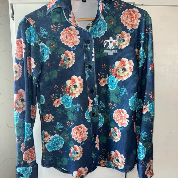 Thunderbird Tops - Thunderbird Floral Button-Down Shirt - Blue and Pink. Size: M Great Material TTS